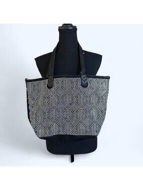 Vintage Y2K Rhinestone Woven Tote Bag Glam Sparkly Shoulder Bag Zip Closure